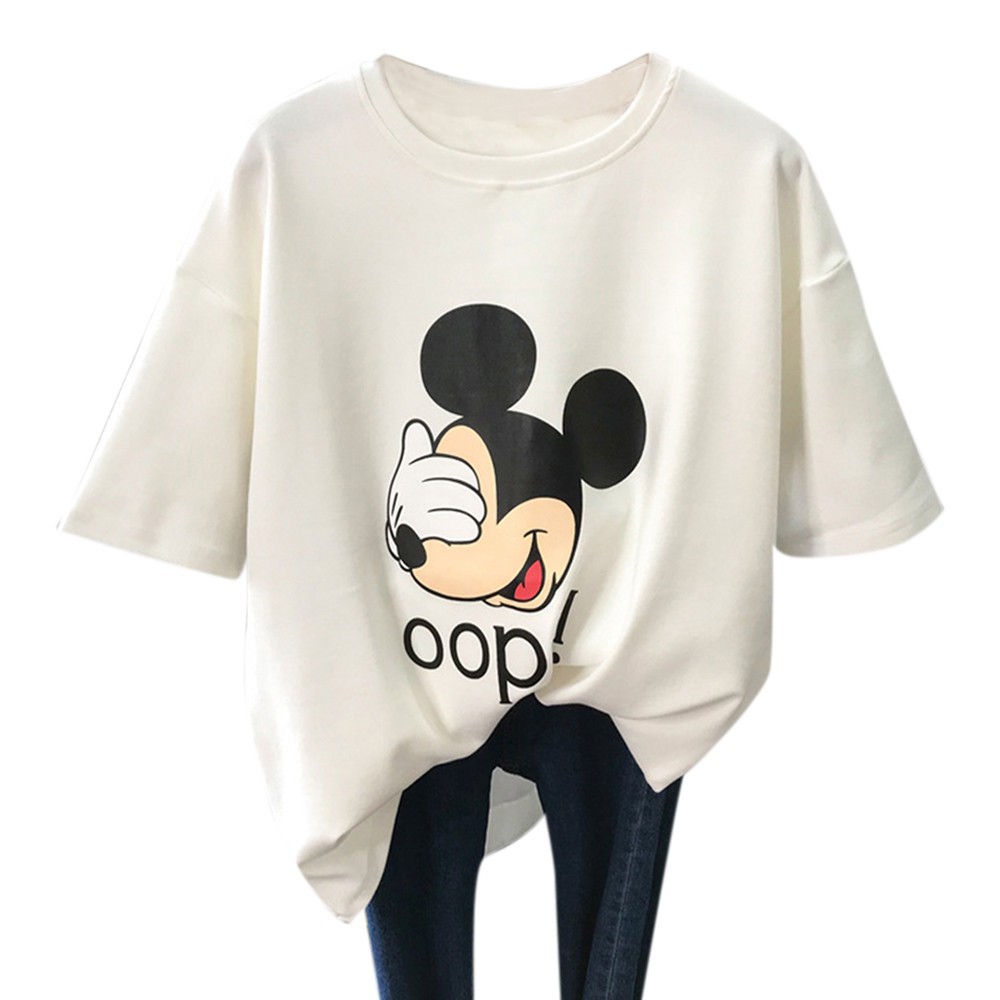 Áo thun tay ngắn in họa tiết chuột Mickey phong cách Hàn Quốc thời trang