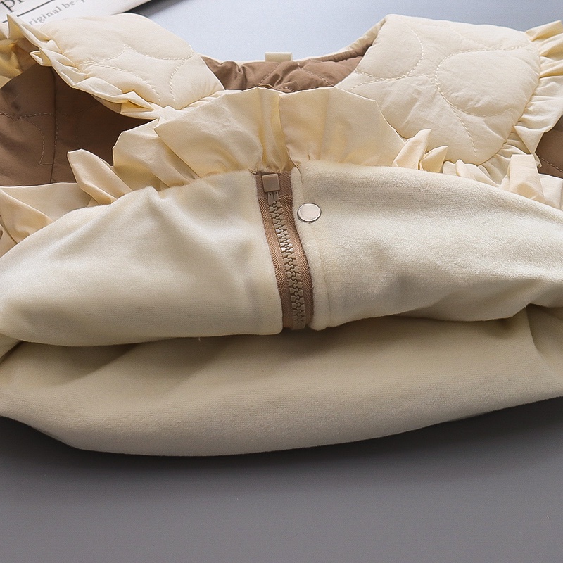 Áo Khoác Cotton Dày Ngắn Cổ Búp Bê Viền Bèo Dễ Thương Giữ Ấm Mùa Đông Cho Bé Gái