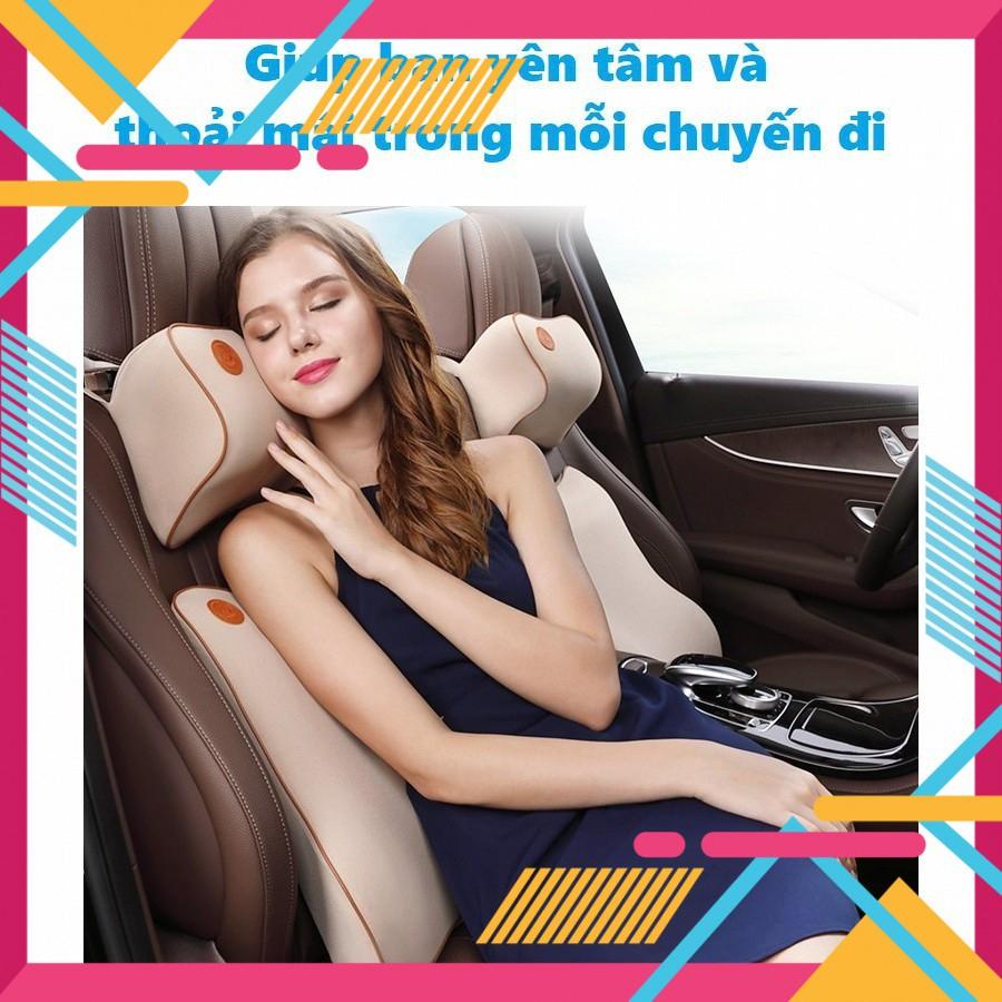 Combo gối tựa đầu tựa lưng cao su non cao cấp, tựa đầu tựa lưng trên ô tô - Vạn Dặm Bình An