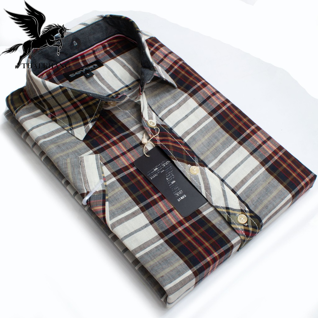 Sơ mi nam ngắn tay caro trắng hàng siêu thị đẹp vải cotton mát Thái Khang | BigBuy360 - bigbuy360.vn