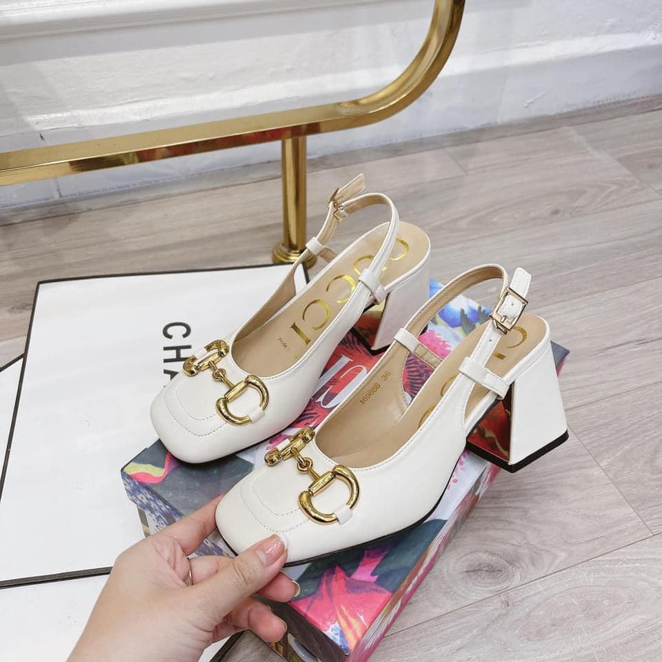 Giày dép sandal thời trang - Giày Sandal Quảng Châu Mũi Vuông Khuy Vàng Cao Cấp
