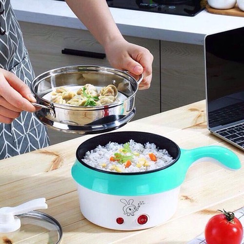 Nồi Lẩu Điện Đa Năng Kèm Giá Hấp Có Tay Cầm Tiện Dụng 18cm, Nồi Lẩu Hấp Mini 2 Tầng Cao Cấp