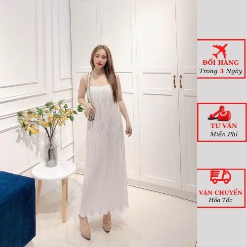 Váy 2 dây xếp ly nữ dáng dài maxi suông cao cấp ulzzang Hàn Quốc đi biển