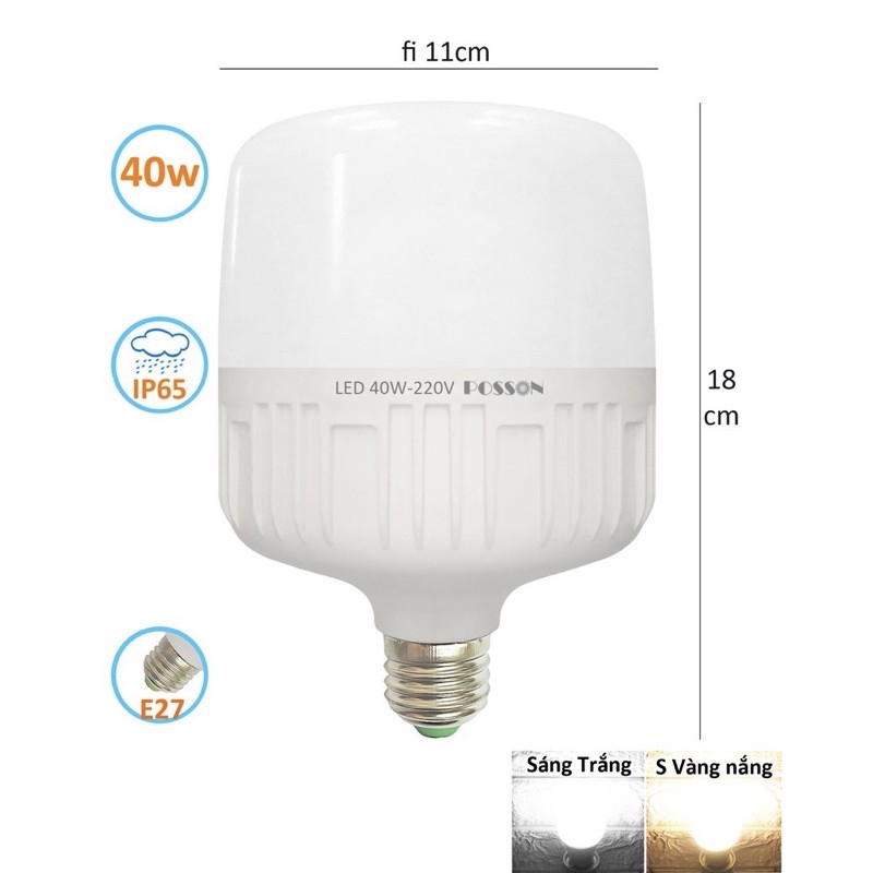 Bóng bulb trụ 40w ánh sáng trắng và vàng