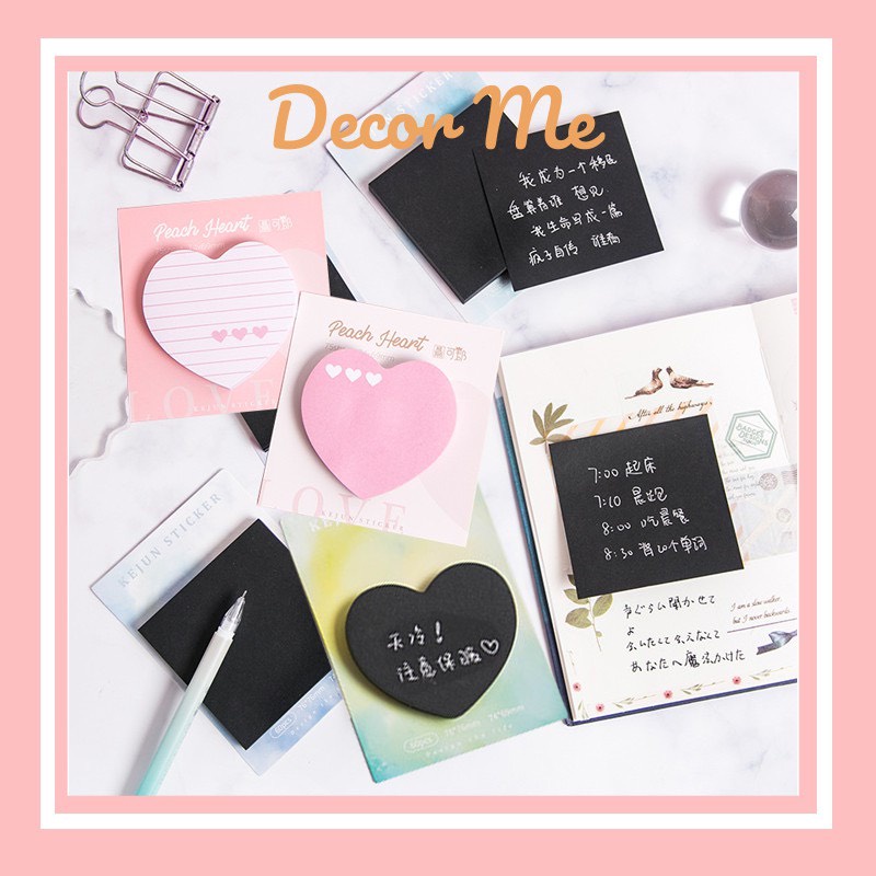 Giấy Note Ghi Chú Sticky Note Cao Cấp hình trái tim cute dễ thương