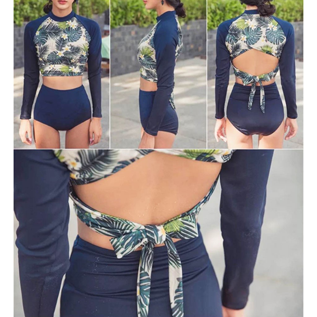 Đồ bơi nữ, áo tắm crotop dài tay quần cạp cao BK-384i | BigBuy360 - bigbuy360.vn