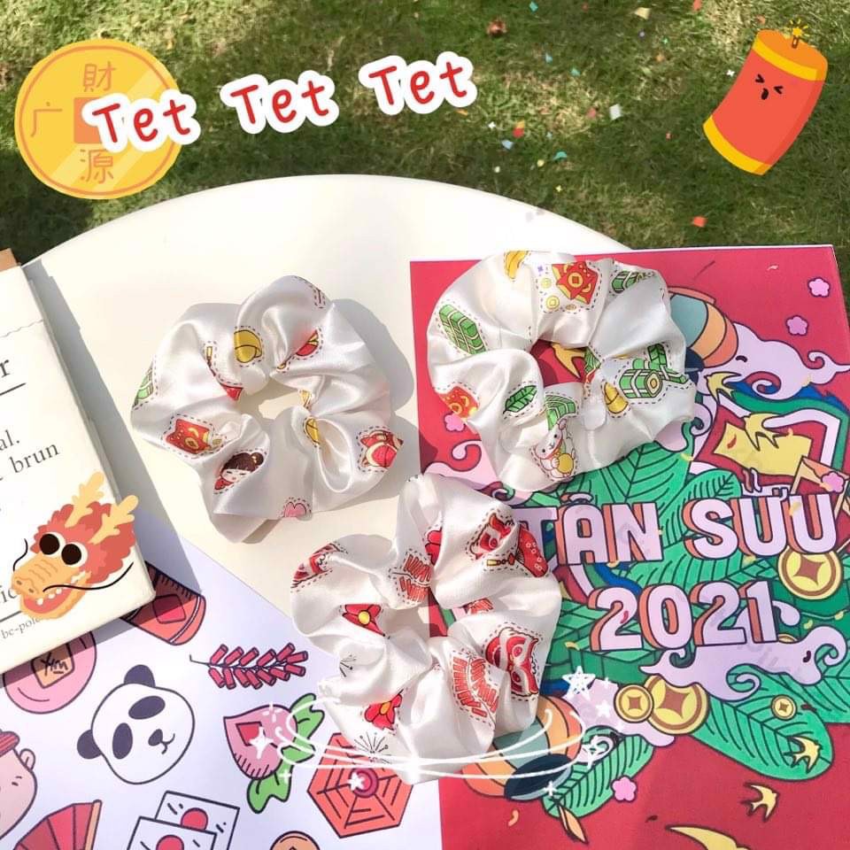 Buộc ,Cột tóc Scrunchies Tết Xuân 2021