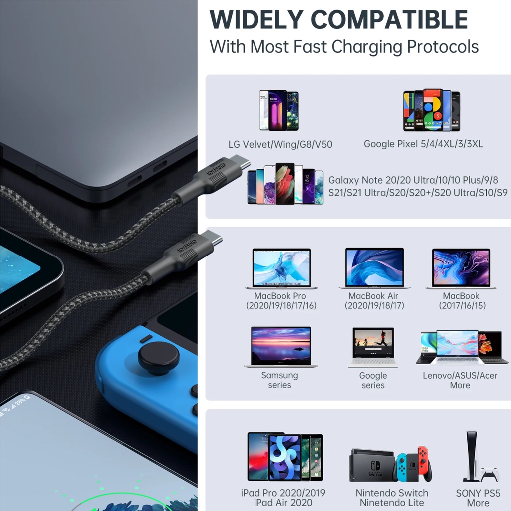 Dây Cáp Type C To C 100W Dài 2M Sạc Nhanh iPhone 15, Android, Laptop, Macbook CHOETECH XCC-1027 - Hàng Chính Hãng