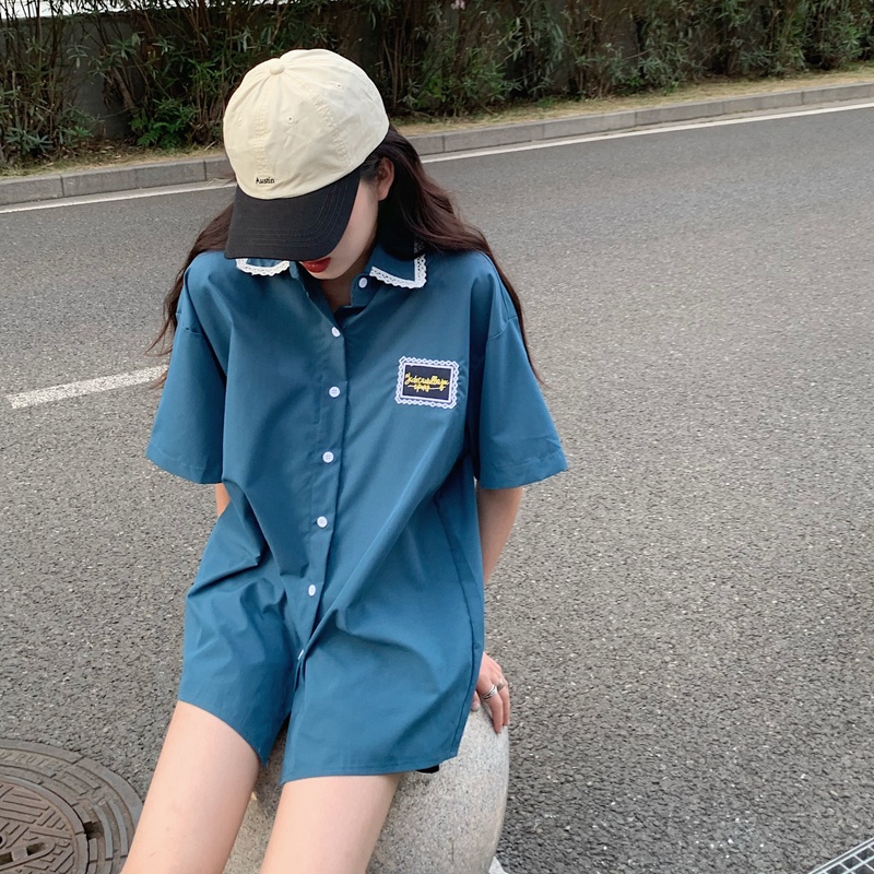 SUXI Áo sơ mi nữ tay ngắn dáng rộng thời trang mới mùa hè phong cách Hàn Quốc