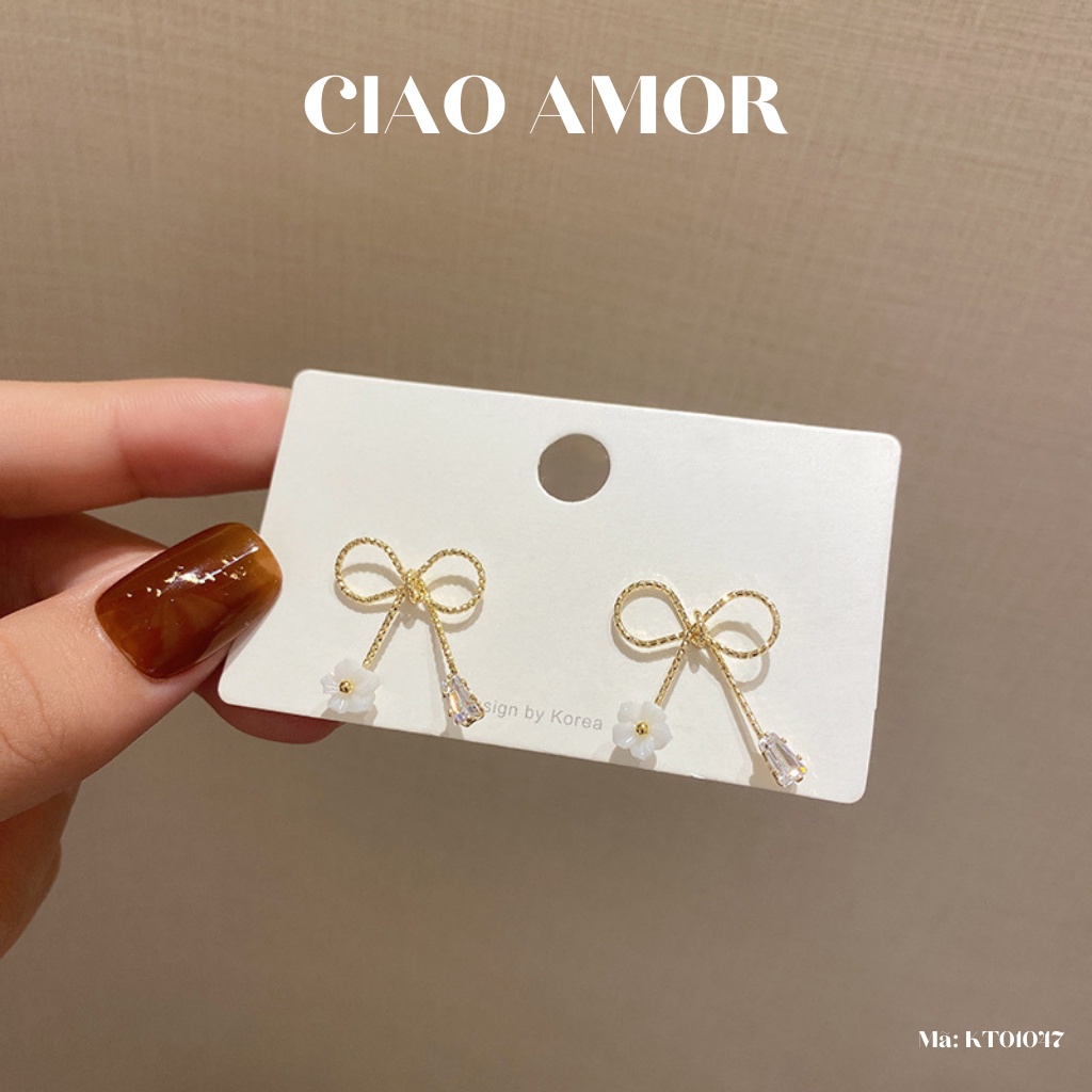Khuyên tai nữ, Bông tai ngắn nơ mảnh đơn giản Trang sức Ciao Amor - KT0147