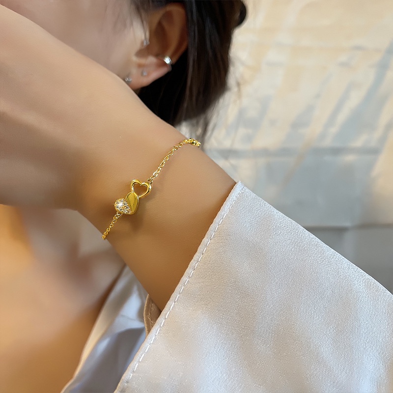 Vòng đeo tay Hàn Quốc Vòng đeo tay nữ sang trọng Vòng đeo tay hai lớp thời trang có thể điều chỉnh vòng đeo tay nạm vòng đeo tay hình trái tim kim cương