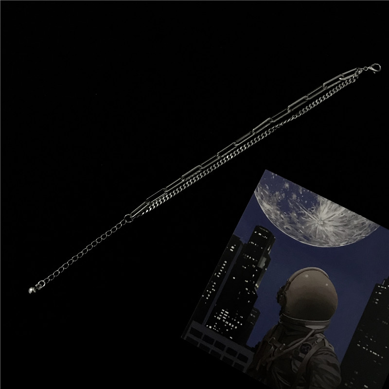 Vòng tay hai dây xích chất liệu thép titan phong cách hàn quốc harajuku hip hop dành cho nam và nữ