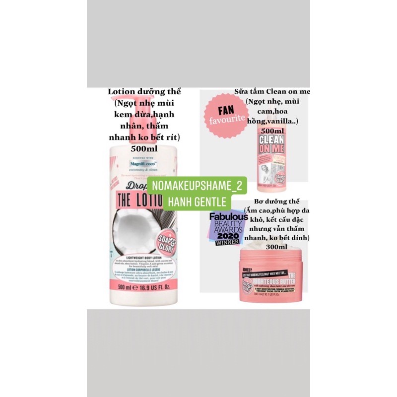 [Có BILL] Soap and Glory - tẩy da chết, lotion,sữa tắm,dưỡng thể