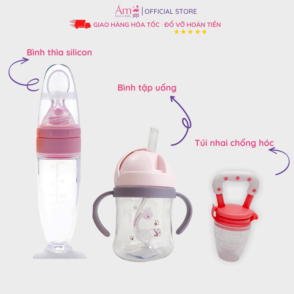 Bộ Dụng Cụ Tập Ăn Dặm Cho Bé Ấm Baby Gồm 3 Chi Tiết Giúp Mẹ Chăm Con Dễ Dàng Hơn Ấm Gift Decor