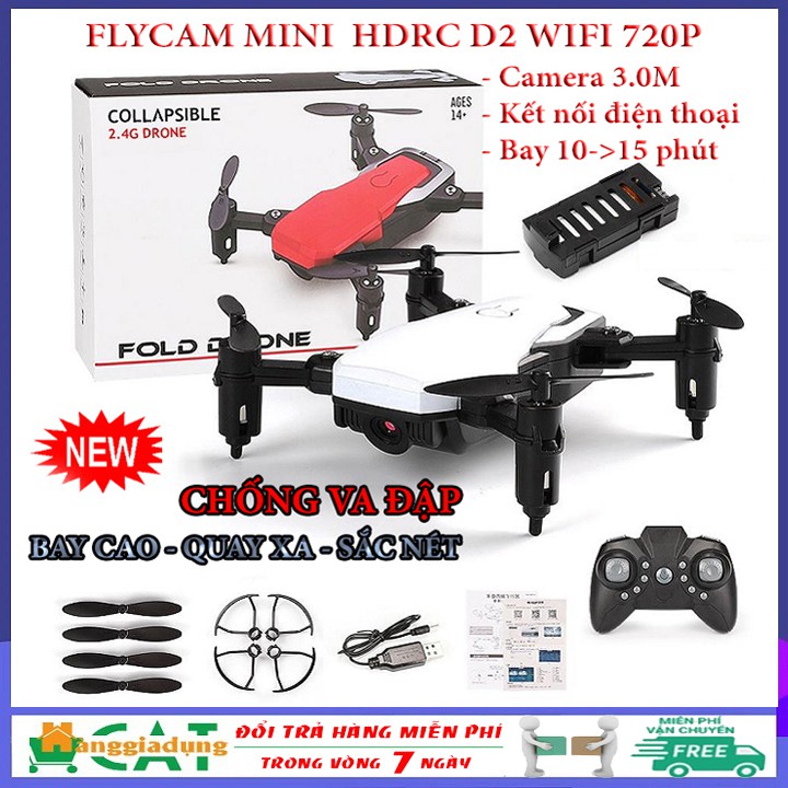 [Xả kho] Flycam mini, Flycam giá rẻ HDRC D2, máy bay camera chống rung quang học, chống va đập