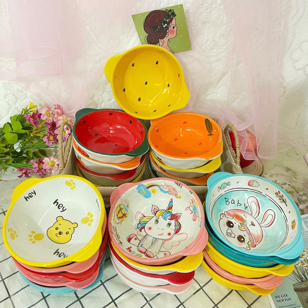 Bát Ăn Cơm Bát Chè, Ăn dặm Cho Bé cho vé xinh yêu Đĩa Sứ Chén Dĩa Sứ Dễ Thương Cute Decor Cao Cấp bát hai tai