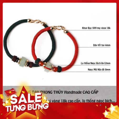 -Hàng nhập khẩu  - Vòng Tay Lu Thống Ngọc Đông Linh - Khuy Bạc S99 xi vàng 18k, Dây Tết Tay May Mắn, Tài Lộc, Thông Thuậ