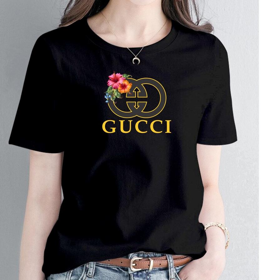 Áo Thun cotton Chải Kỹ Tay Ngắn Màu Trơn Hiệu Gucci-001 Thời Trang Cho Bạn Gái 30s