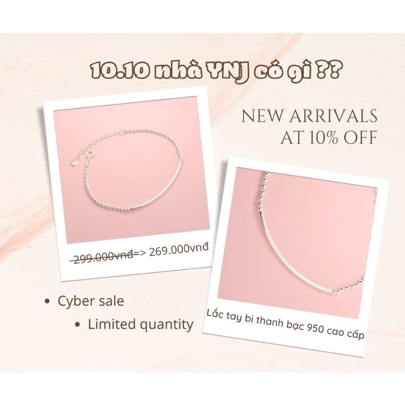 Lắc tay bi thanh bạc 950 cao cấp 🌼YN JEWELRY