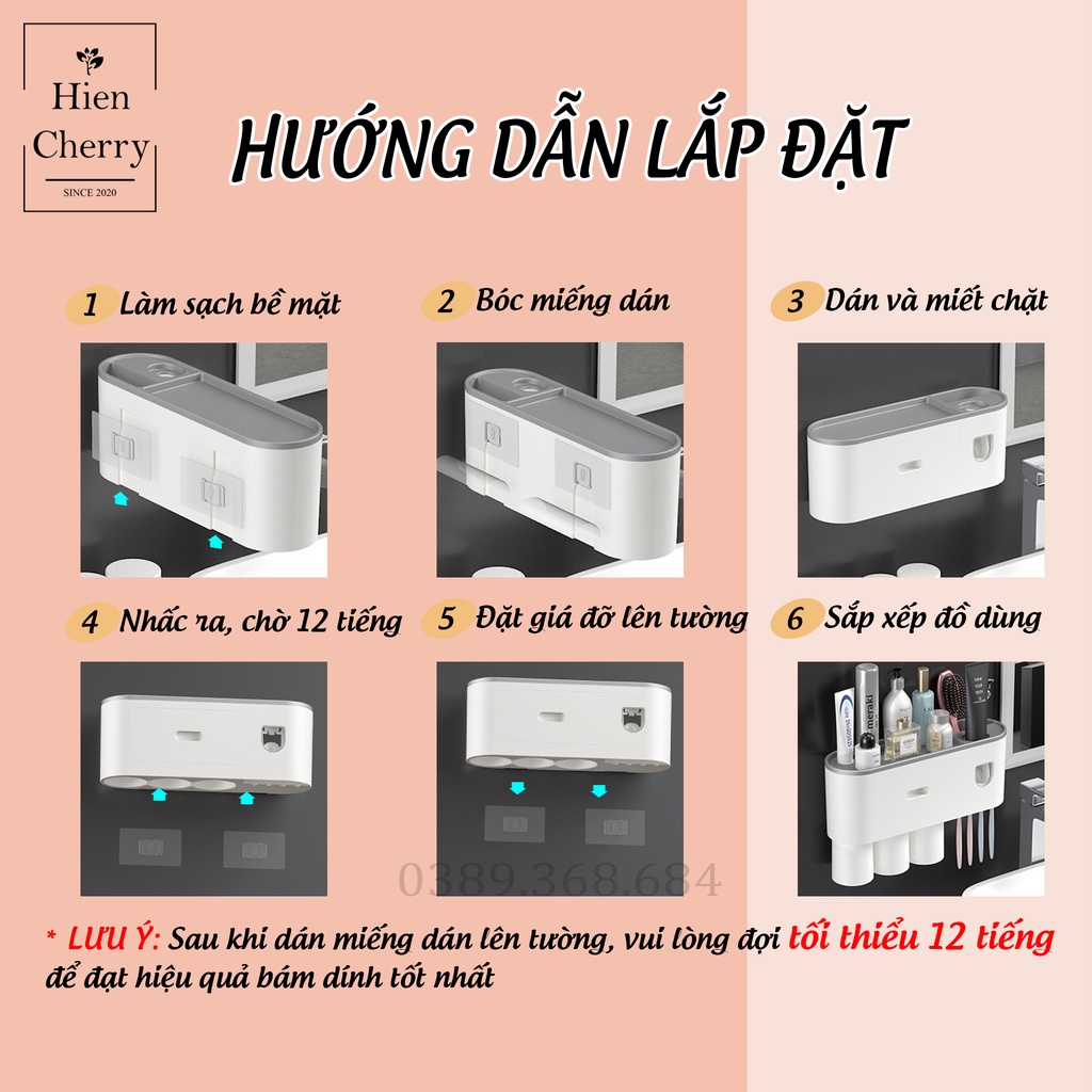 Bộ nhả kem đánh răng tự động cao cấp, dán tường, kèm giá để đổ, cốc nước và giá treo bàn chải đánh răng