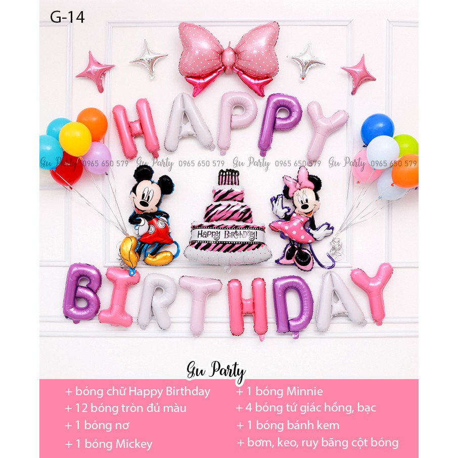 Set Bóng Sinh Nhật Bé Gái Chủ Đề Chuột Minnie Hồng