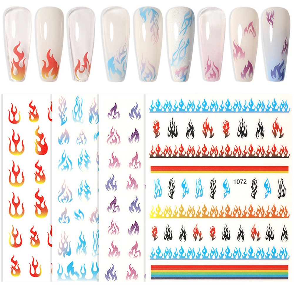 [Hàng mới về] Miếng dán trang trí móng tay hình ngọn lửa 3d nhiều màu sắc thời trang DIY