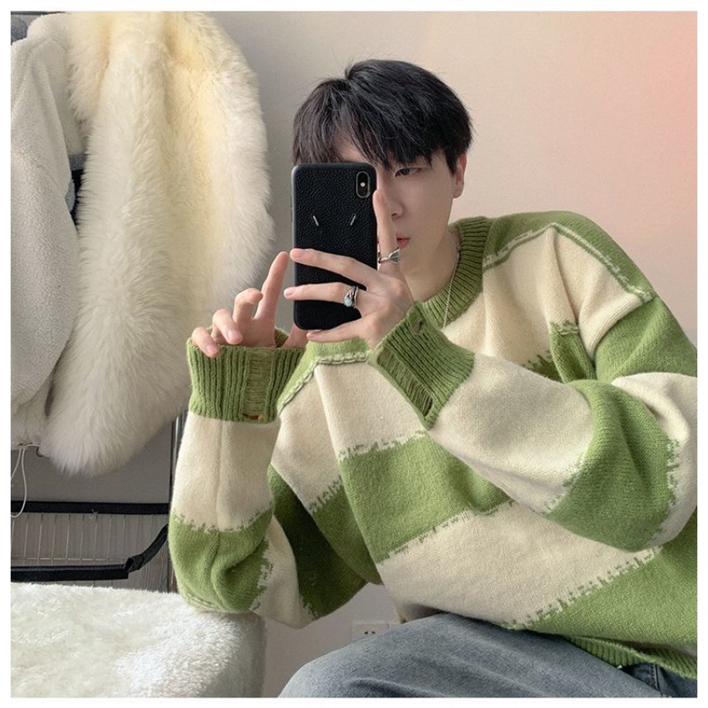 Áo Khoác Len Cao Cấp Họa Tiết Kẻ Sọc Thời Trang Thu Đông Dành Cho Nam