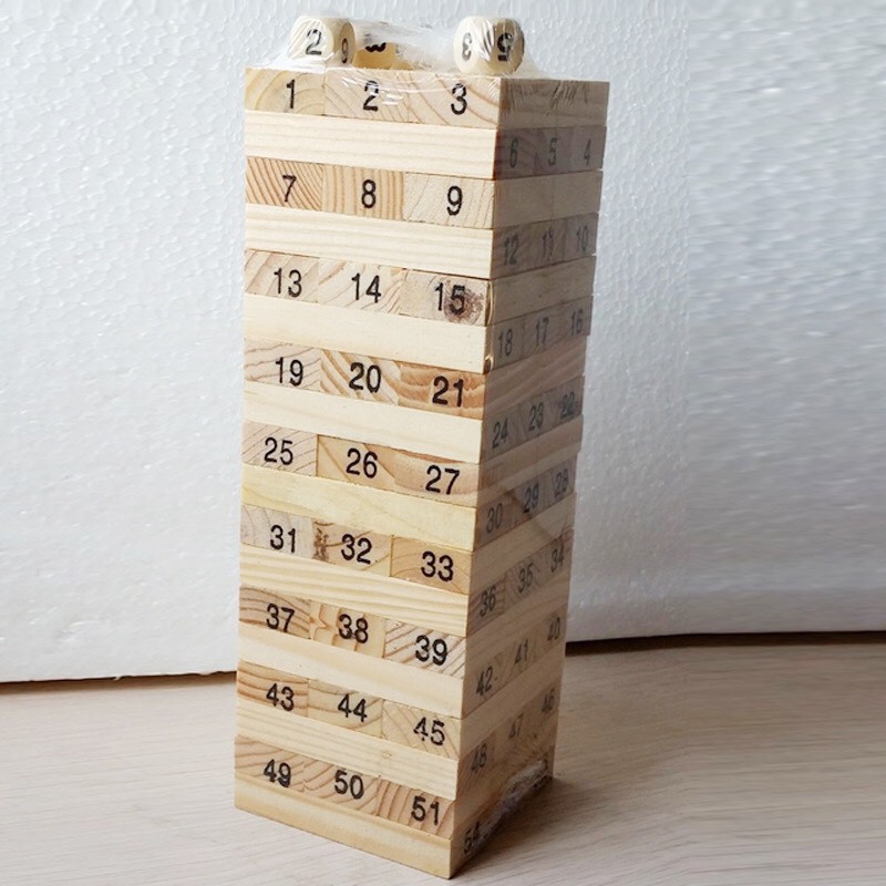 Rút gỗ domino gỗ cho bé học số 54 thanh to cỡ đại(kèm 4 xúc xắc) ETOYS