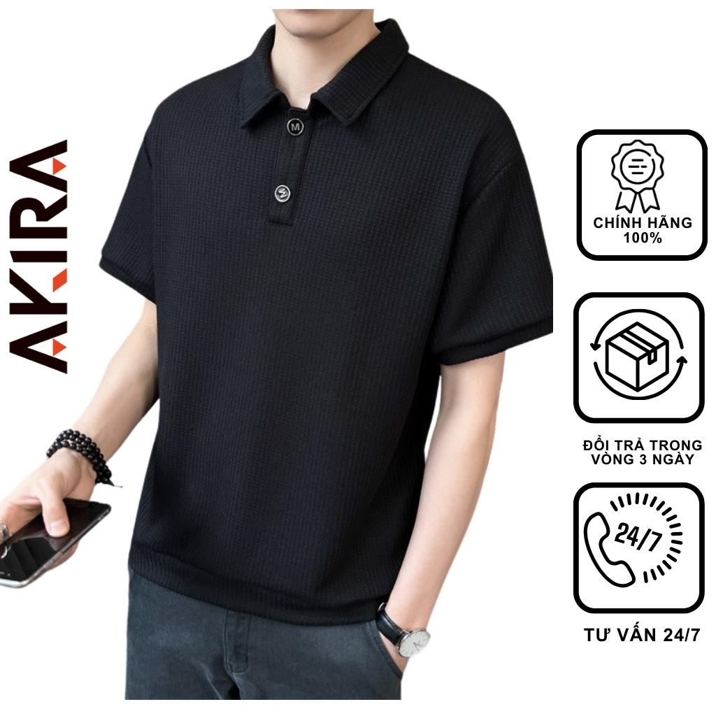 Áo thun nam tay lỡ from rộng AKIRA cao cấp cổ bẻ unisex thời trang sang trọng Hàn Quốc AT01