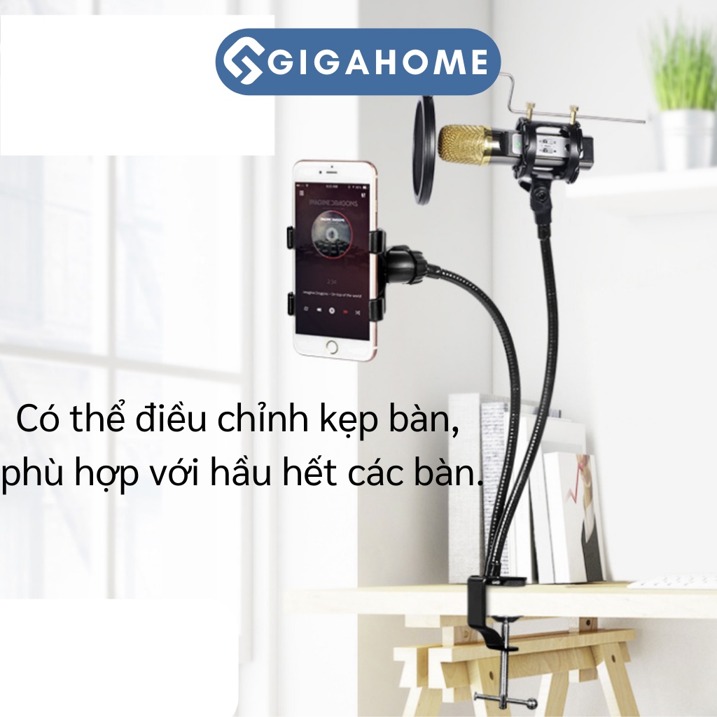Giá Đỡ Điện Thoại, Micro Livestream GIGAHOME Kẹp Bàn, Có Màng Lọc Âm Thanh 5245