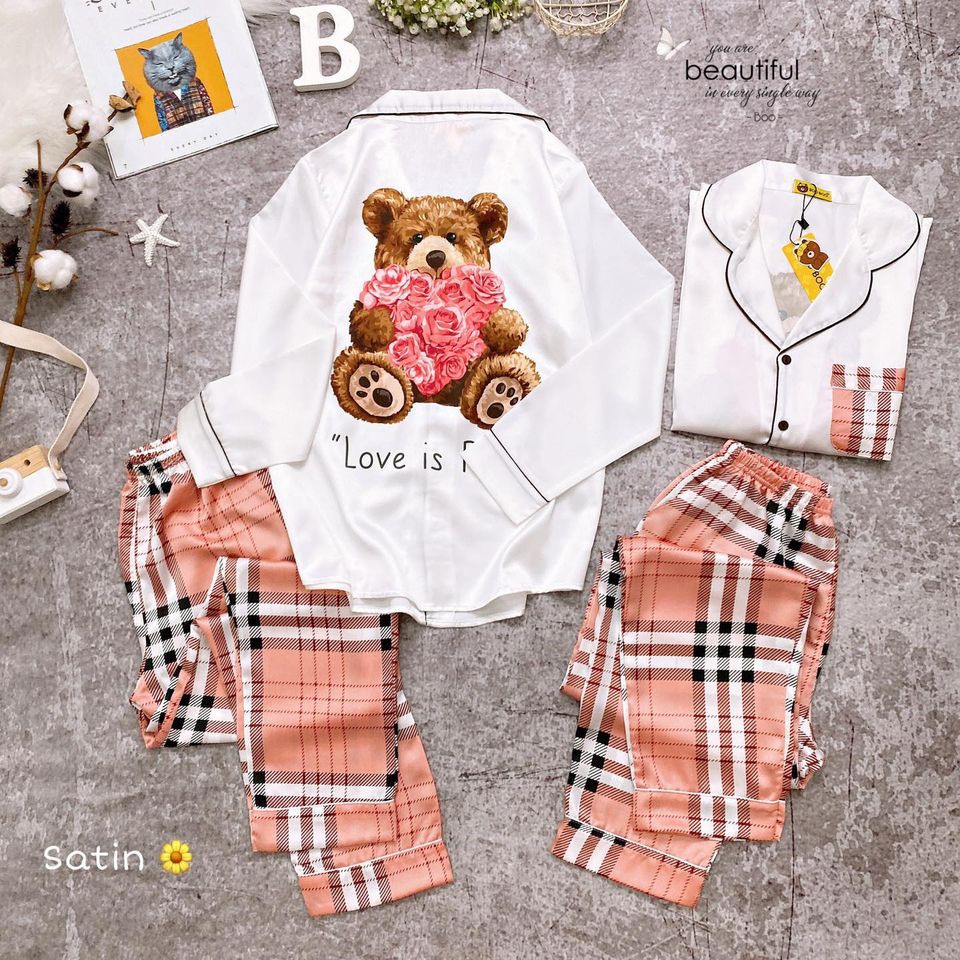 Đồ Bộ Pijama Satin Cao Cấp Tay Dài Quần Dài &lt;60Kg