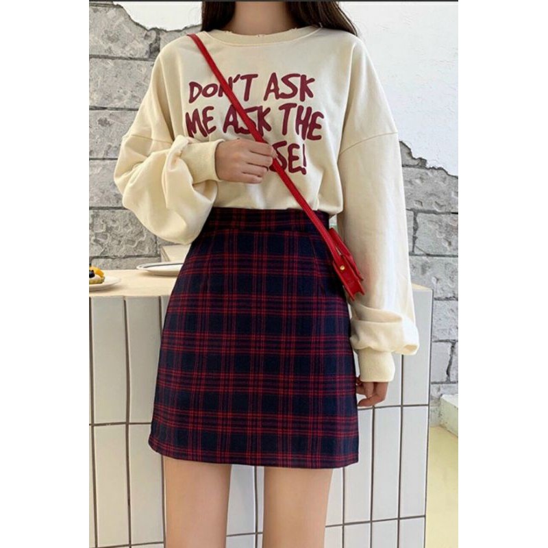 Chân váy chữ A sọc Caro cạp cao vải đẹp | BigBuy360 - bigbuy360.vn