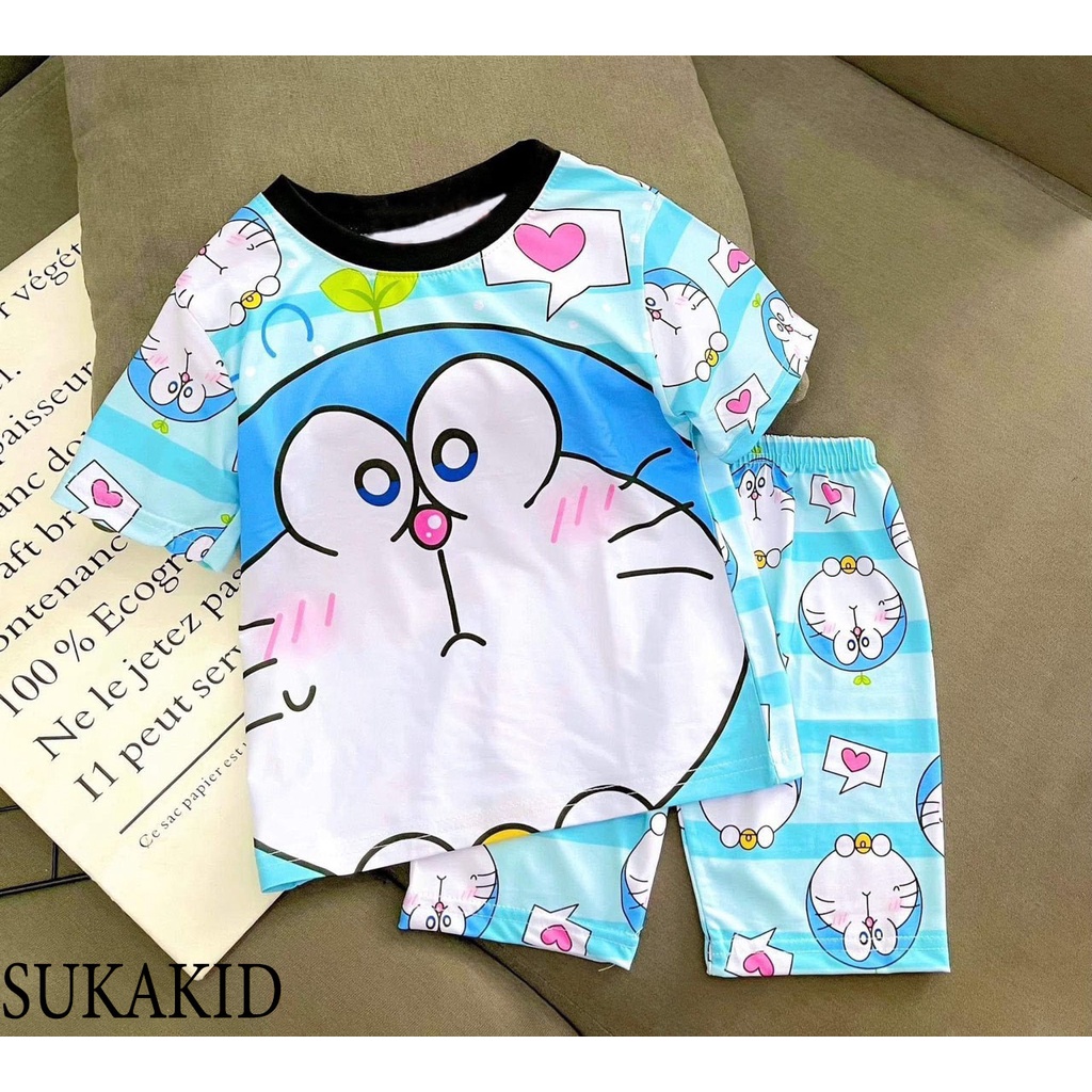 Đồ bộ cho bé gái siêu đẹp hình in 3D chất liệu thoáng mát mềm mịn co hình bé bò sữa gái nơ, và doremon 6kg đên 40kg.GN03
