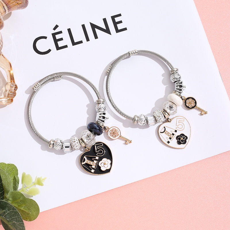 Vòng đeo tay XIAOBOACC xỏ hạt thép không gỉ DIY điều chỉnh được thời trang dành cho nữ