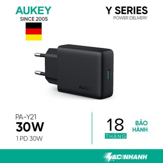  Cốc Sạc Type C Aukey PA-Y21 Power Delivery 30W Hỗ Trợ Sạc Laptop - Hàng Chính Hãng