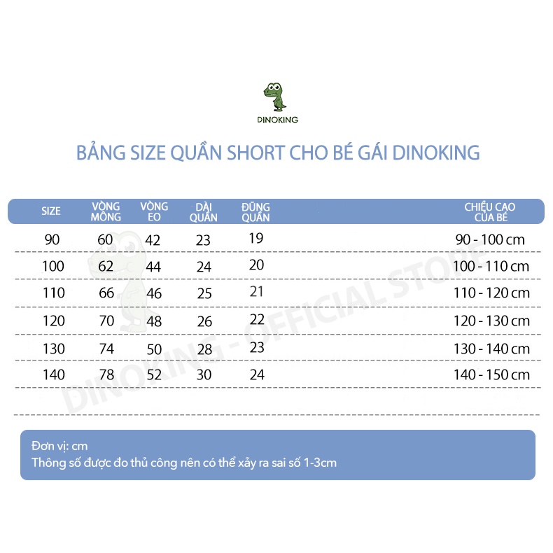 Quần đùi cho bé gái DINOKING Quần short trẻ em mùa hè chất thun cotton mềm mại thoáng mát quần ngắn cho bé 2-8 tuổi QS08