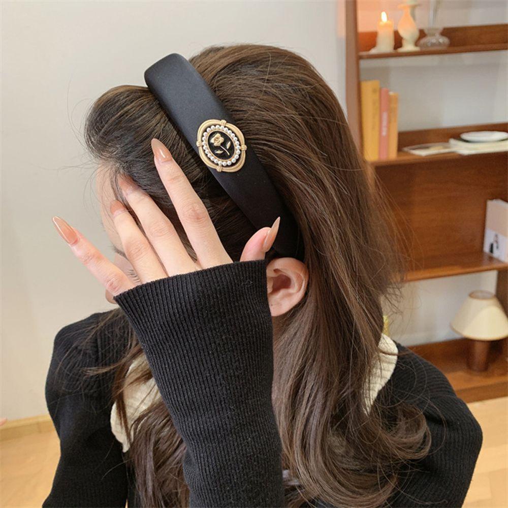 DANILO Băng Đô Cài Tóc Bản Rộng Gắn Hoa Trà Ngọt Ngào Chống Trượt Cho Nữ