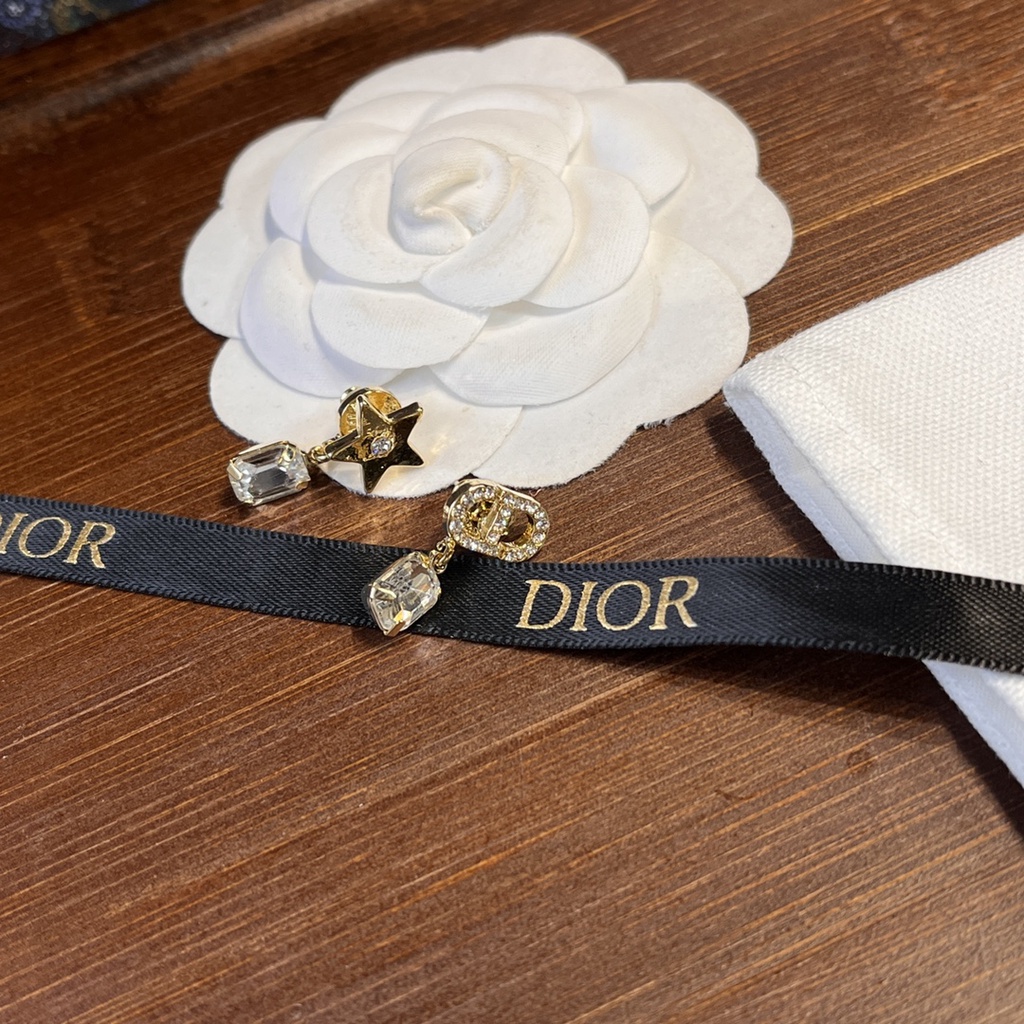 Bông Tai Dior Hình Vuông Đính Đá Bằng Thép Titan Thời Trang Sang Trọng Cho Nữ