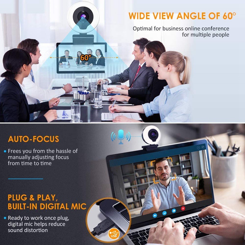 Webcam 1080p Tự Động Lấy Nét Tích Hợp Micro Cổng Usb Có Thể Điều Chỉnh Tiện Dụng | BigBuy360 - bigbuy360.vn