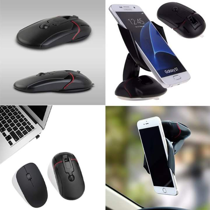 Giá đỡ điện thoại trên ô tô cao cấp hình chuột máy tính (Màu đen)