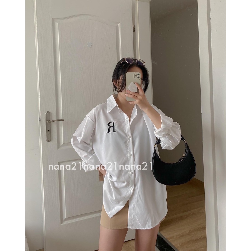 Sơ mi trắng in chữ R hàng cao cấp chất dày dặn siêu đẹp phong cách A80883 - ZADOLA FASHION
