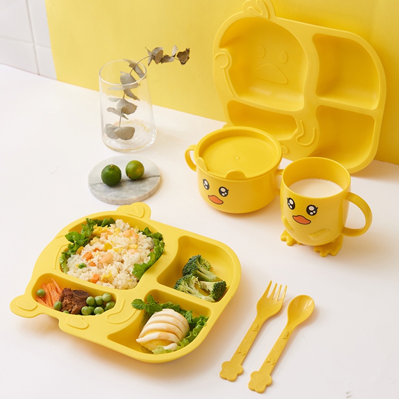 Bộ Tô Muỗng Nĩa Họa Tiết Vịt Hoạt Hình Dễ Thương Dành Cho Trẻ Mẫu Giáo