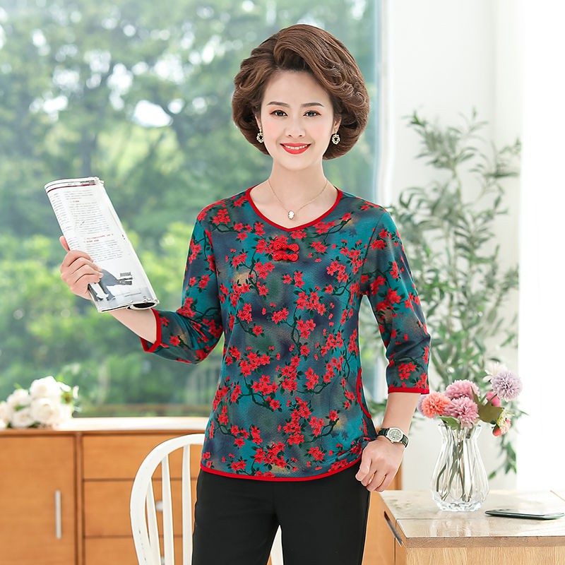 Áo Kiểu Sườn Xám Plus Size Phong Cách Retro Hàn Quốc Cho Phụ Nữ Trung Niên 5 Tuổi