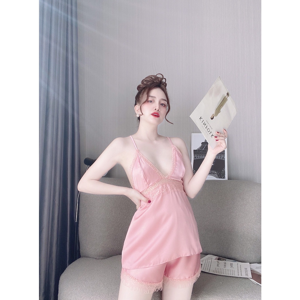 Đồ ngủ nữ sexy hai dây phối ren gợi cảm lụa satin mềm mịn thoáng mát AN57 - D'lavia | BigBuy360 - bigbuy360.vn