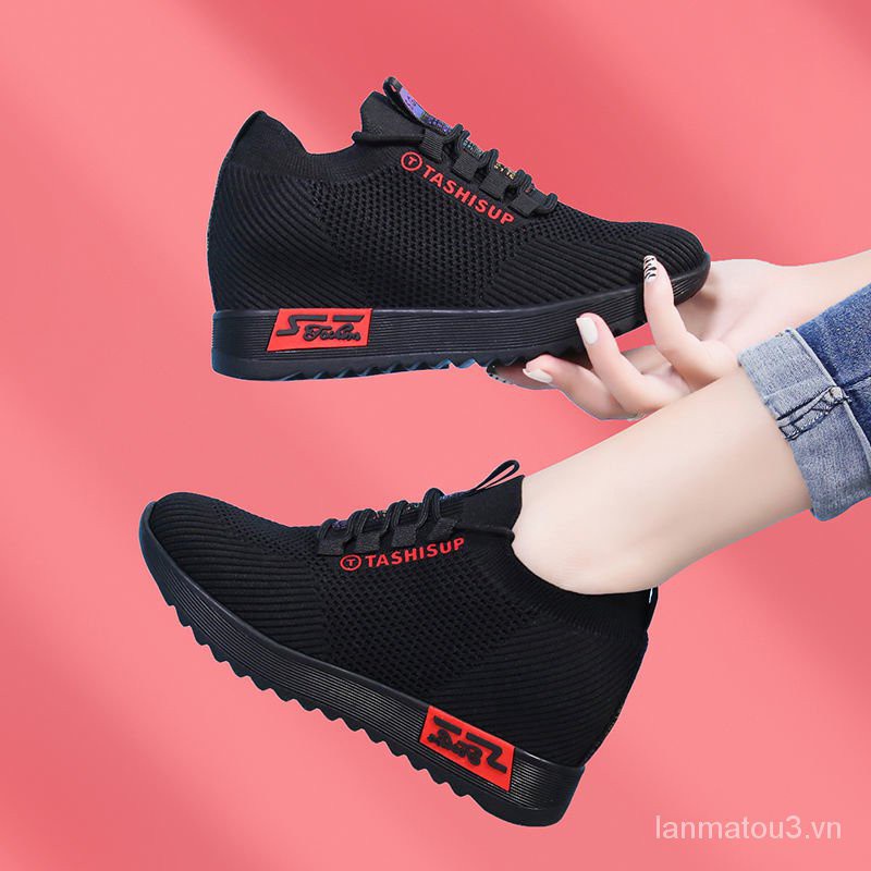 Height Increasing Insole Women's Shoes Spring and Summer2020New Versatile Casual Travel Shoes Platform Black Breathable Sneakers for Women