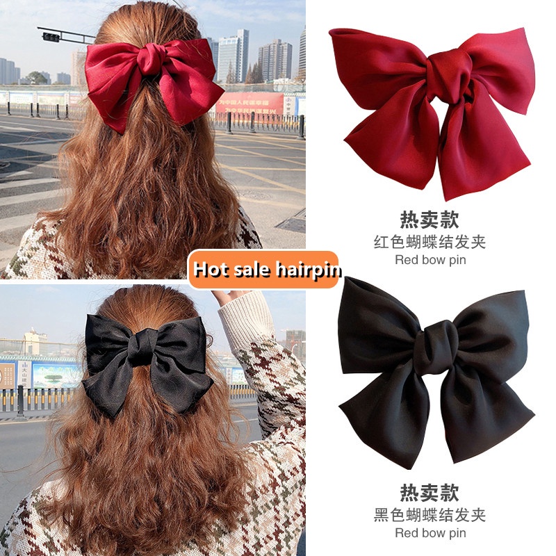 Kẹp Tóc Nơ Lớn Màu Đỏ Phong Cách Hàn Quốc Dành Cho Nữ