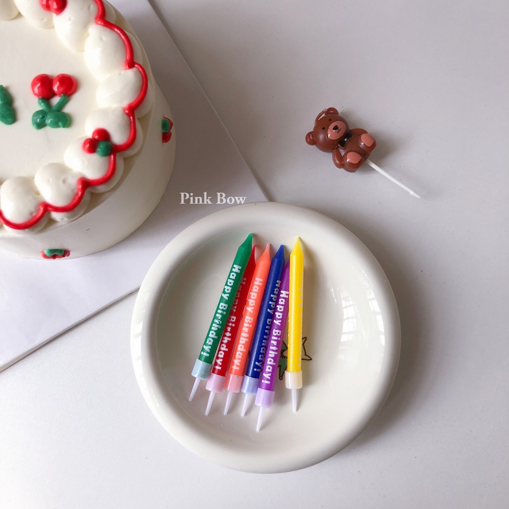 Nến sinh nhật màu pastel/đậm in chữ HPBD set 6c