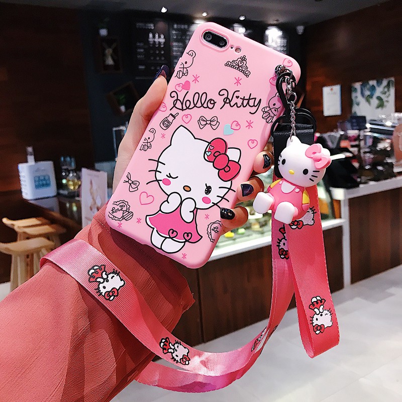 Ốp Lưng Hello Kitty Có Dây Đeo Cho Oppo A92 A31 A91 A12 A5 A9 2020 K3 A1K F11Pro A5S F5 F1S A3S F9 F7 A71 A37 A77 A83 A7