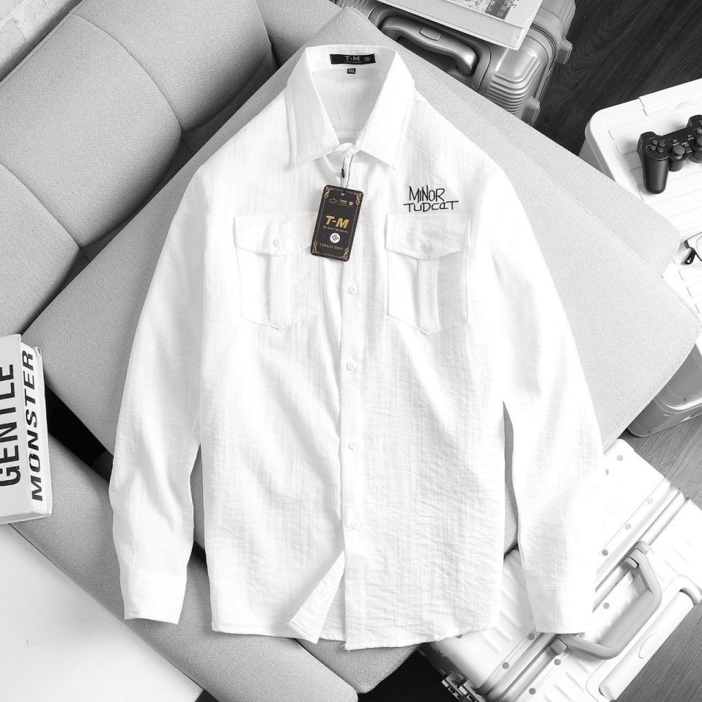 Áo sơ mi nam tay dài thêu chữ chất vải đui cao cấp thiết kế sang trọng phong cách lịch lãm [NEW UNISEX]