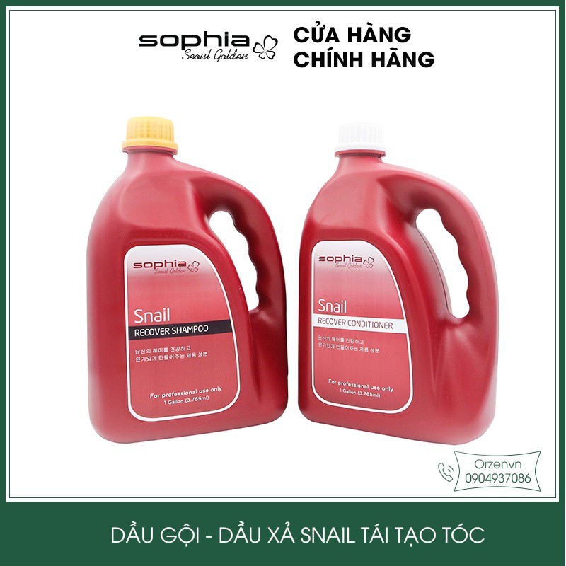 Cặp dầu gội, dầu xả snail tái tạo tóc, siêu phục hồi tóc, siêu thơm Sophia Seoul Golden can 3 lít